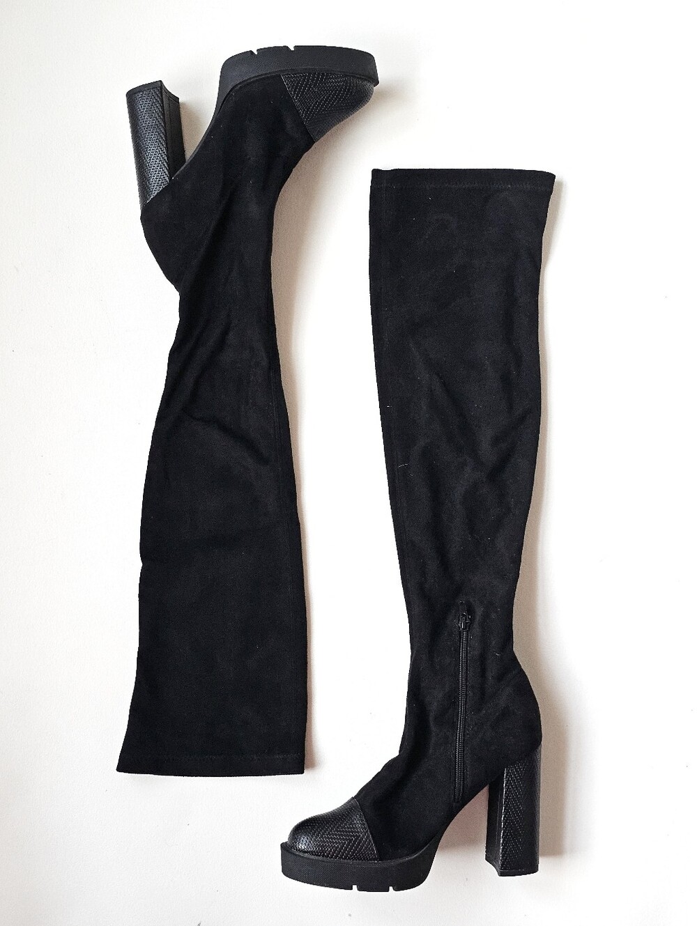 Forever 21 Black Over The Knee Stretch Boots Chunky Block Heel Platform Size 7